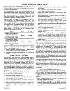 AO Smith SMIGCR30LP Standard Residential Gas Warranty Sheet