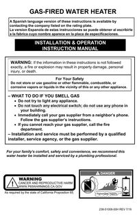 Bradford White RG275H6N Installation & Operation Instruction Manual