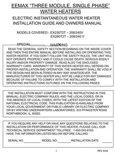 Eemax EX280T2T Installation Guide and Owners Manual