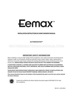 Eemax HATB007240 Installation Instructions & Home Owners Manual